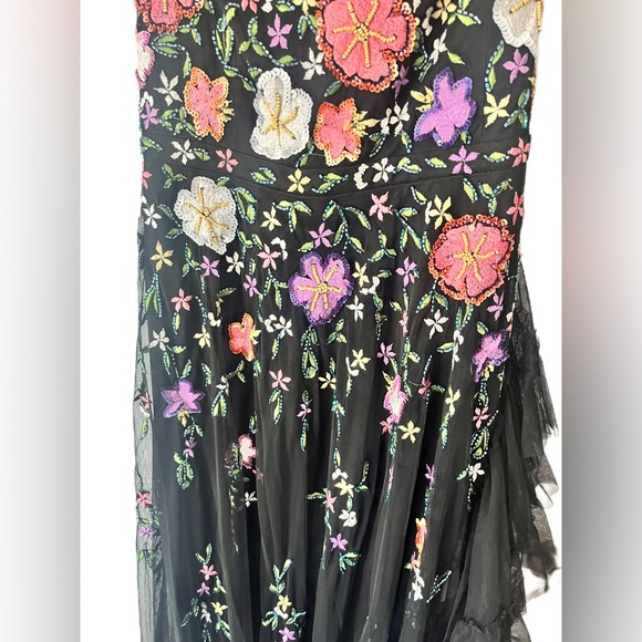 Mac Duggal 9164 Embroidered Corset Floral Sequin Black Maxi Dress Gown Size 12 - Picture 7 of 8